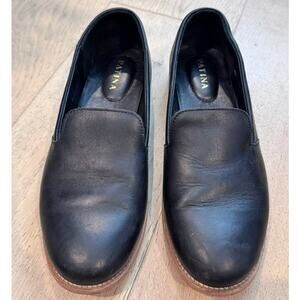 Patina Portland Leather Loafers Black Size 10.5 Rounded Toe Women